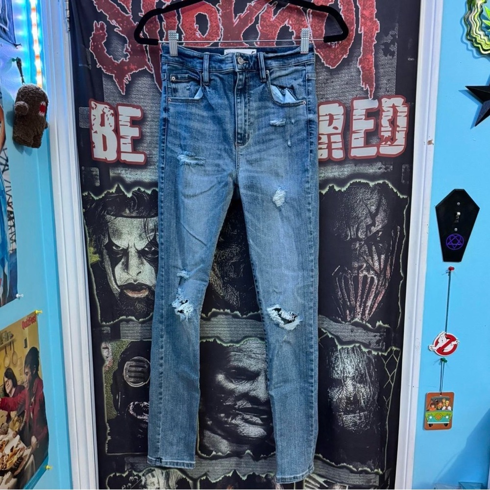 Garage Clothing Blue Ripped High Waisted Skinny Jeans